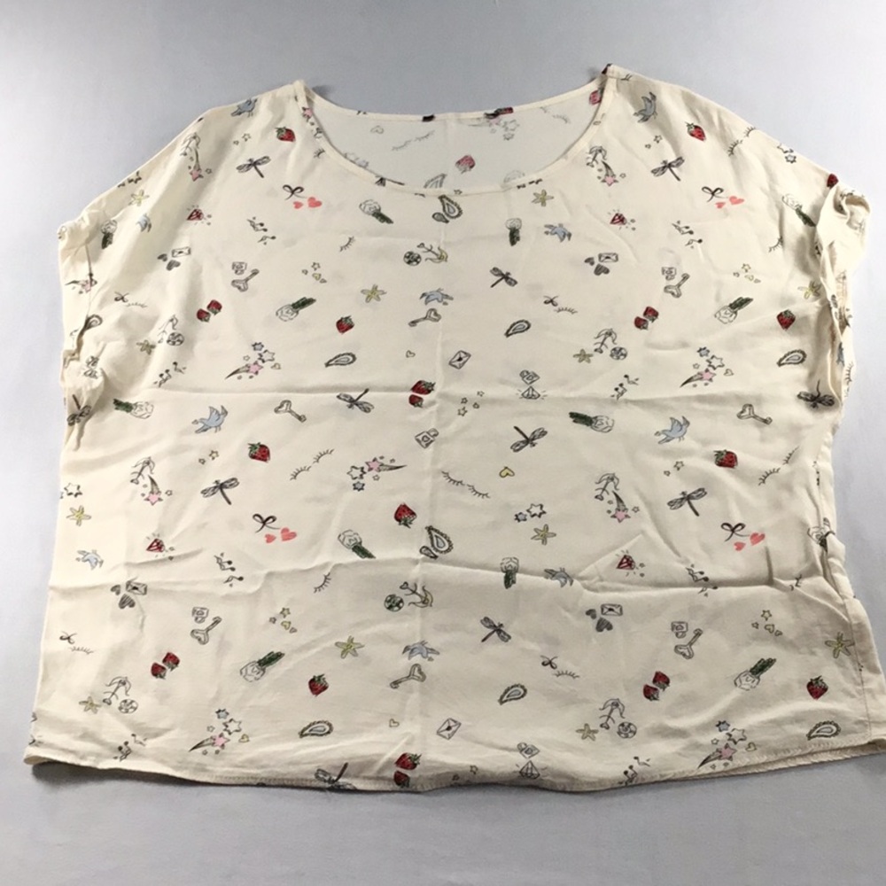 Atmosphere Whimsical Twee Print Cream Cap Sleeve Top Summer Motifs Size 10